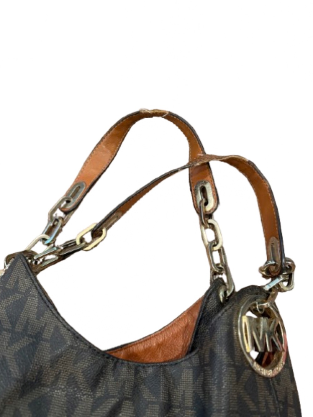 Michael Kors Brown MK Logo Hobo Bag with Lots of Pockets Needs zipper pull - Picture 3 of 15